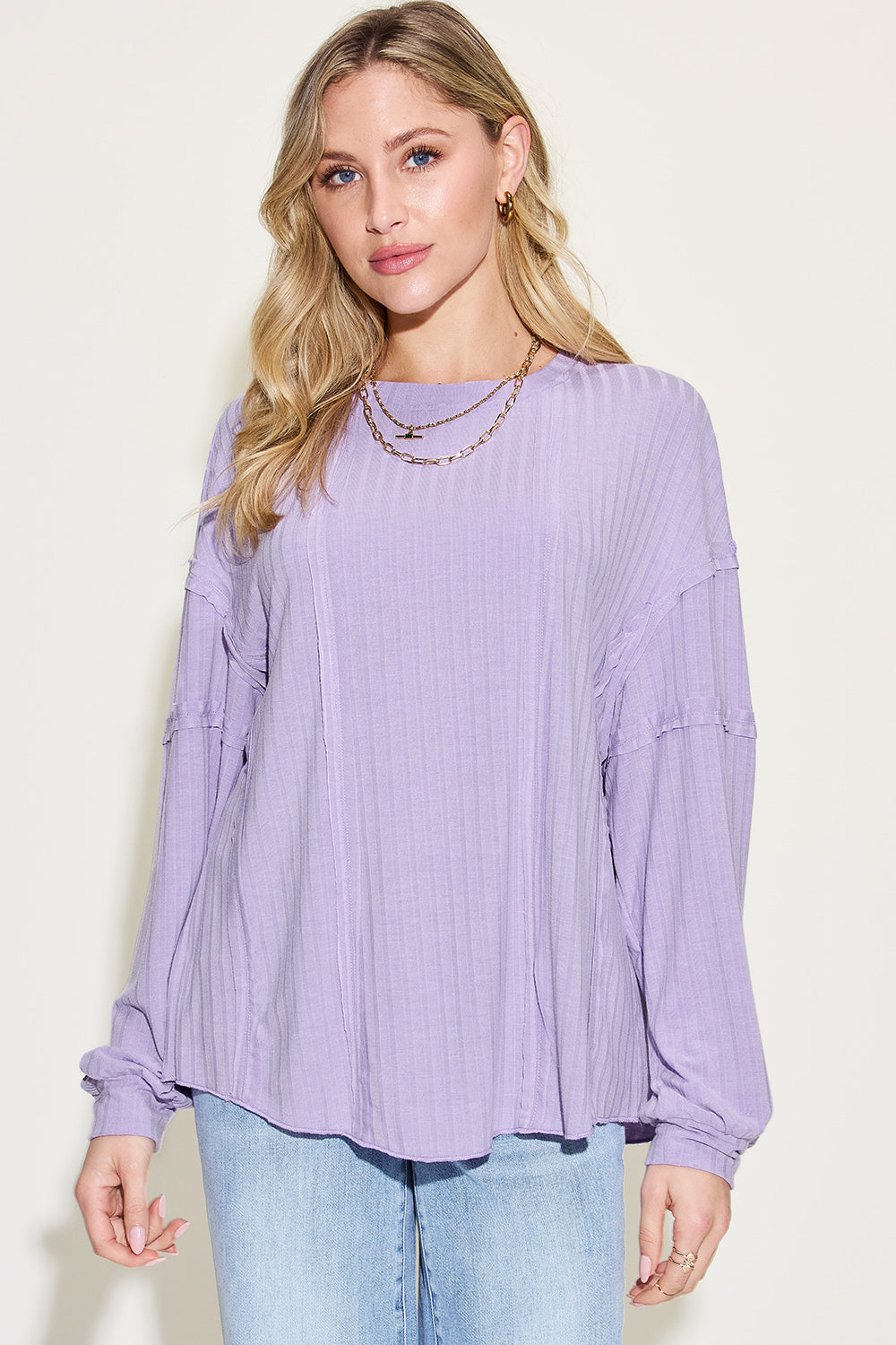 Basic Bae Full Size Ribbed Round Neck Long Sleeve T-Shirt Basic Bae Full Size Ribbed Round Neck Long Sleeve T-Shirt